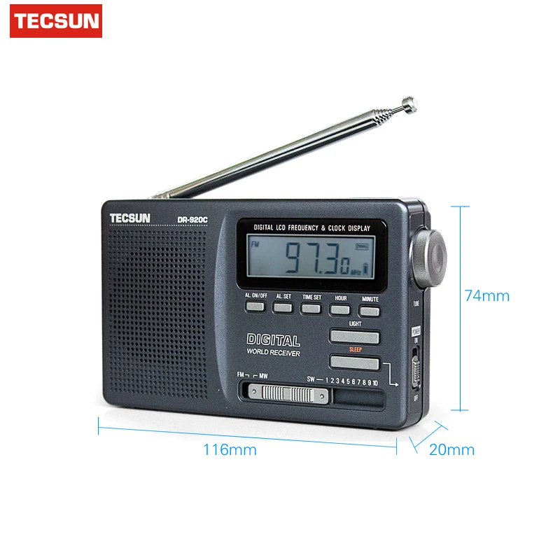 Радиоприемник Tecsun DR-920C Y4139 портативное FM-радио 12 диапазонов с цифровыми часами и