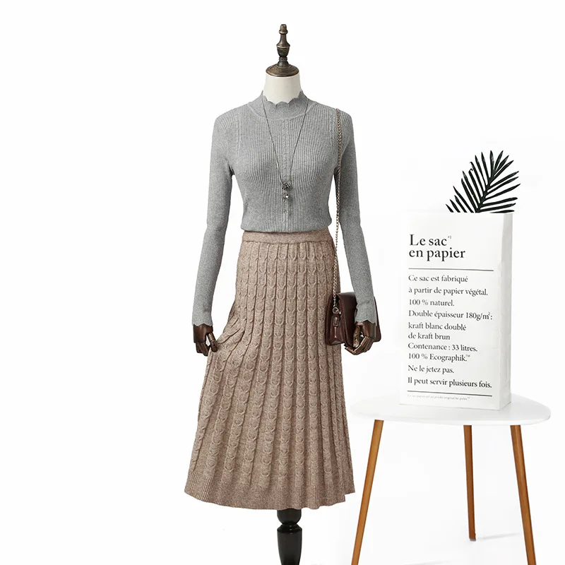 Женская трикотажная длинная юбка зимний теплый свитер полосатые трапециевидные