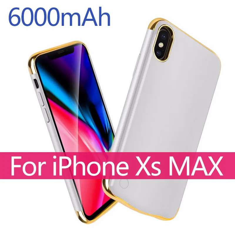 XS MAX Silver Батарея чехол для iPhone X XR XS xsmax 5500/6000 мА/ч, внешняя Батарея Зарядное устройство чехол резервного копирования Мощность банк Портативный Мощность зарядный чехол - Цвет: XS MAX Silver