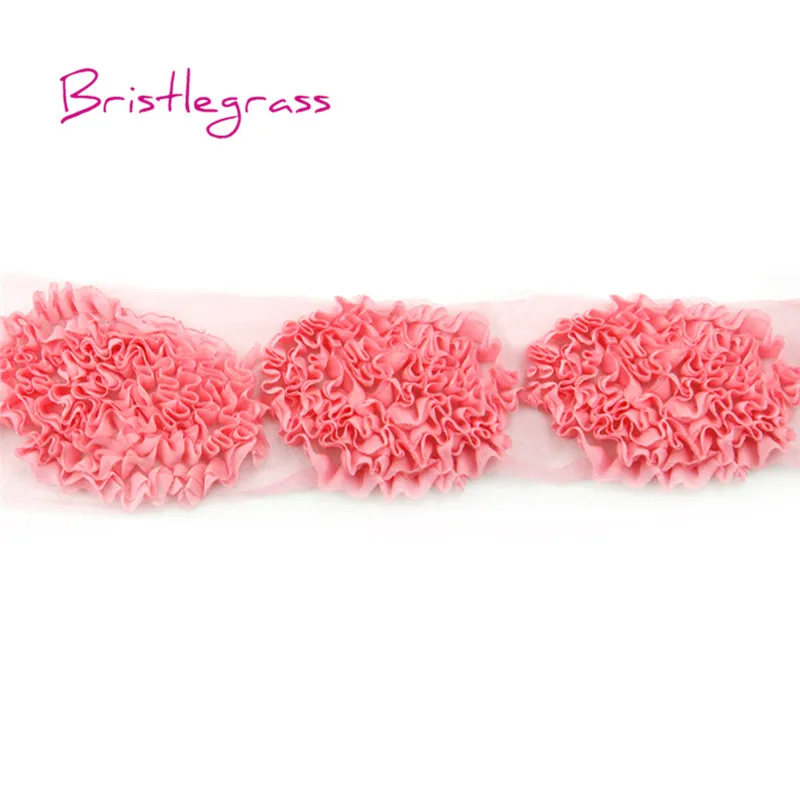 Pink BRISTLEGRASS 1 ярд 4,3" 11 см шифон цветы тюль сетка кружевной отделкой Детская повязка Люкс Свадебное платье Костюм DIY Швейные ремесла - Цвет: Pink