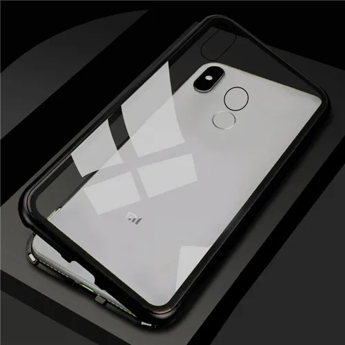 Магнитный флип-чехол для xiaomi pocophone f1, чехол, прозрачная стеклянная задняя крышка, pocofone f1 pocof1 poco f 1, маленький металлический край, чехол - Цвет: black