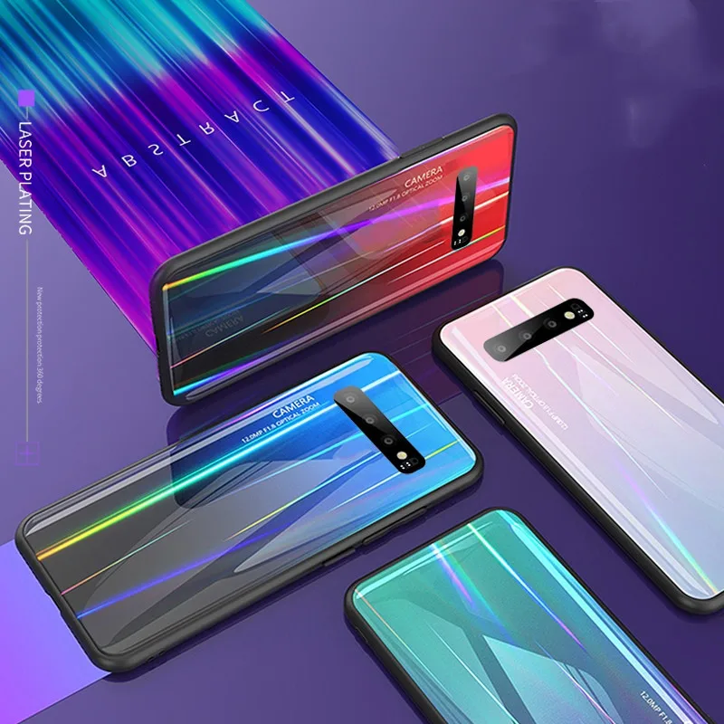 Для Samsung Galaxy S10 5G Plus S10e S9 S8 Note 9 8 чехол Aurora gradient закаленное стекло Мягкая