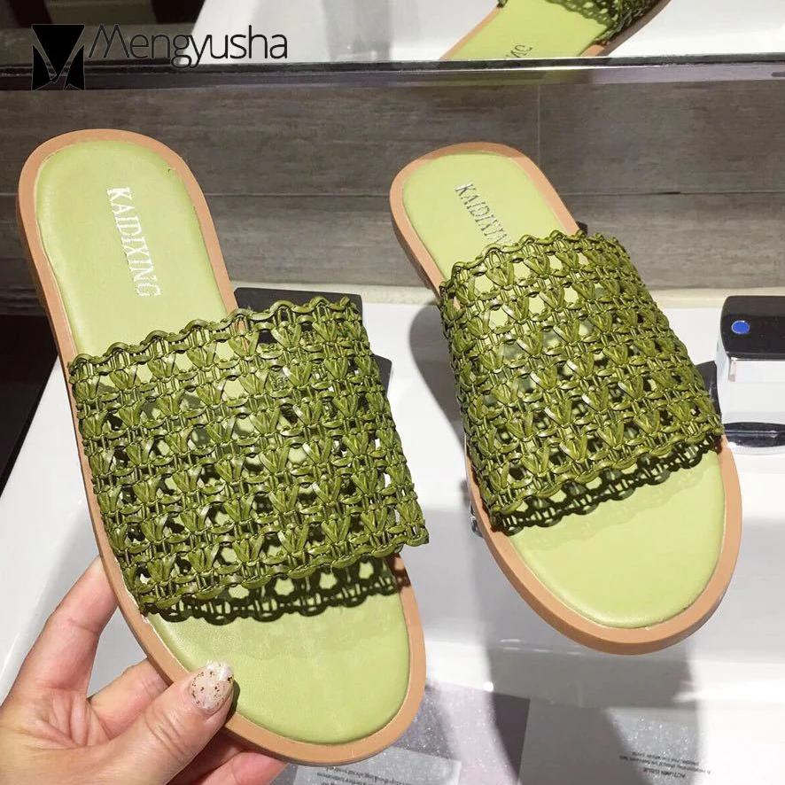 Брендовые дизайнерские Вязаные тапочки из тростника женские дышащие Вьетнамки с
