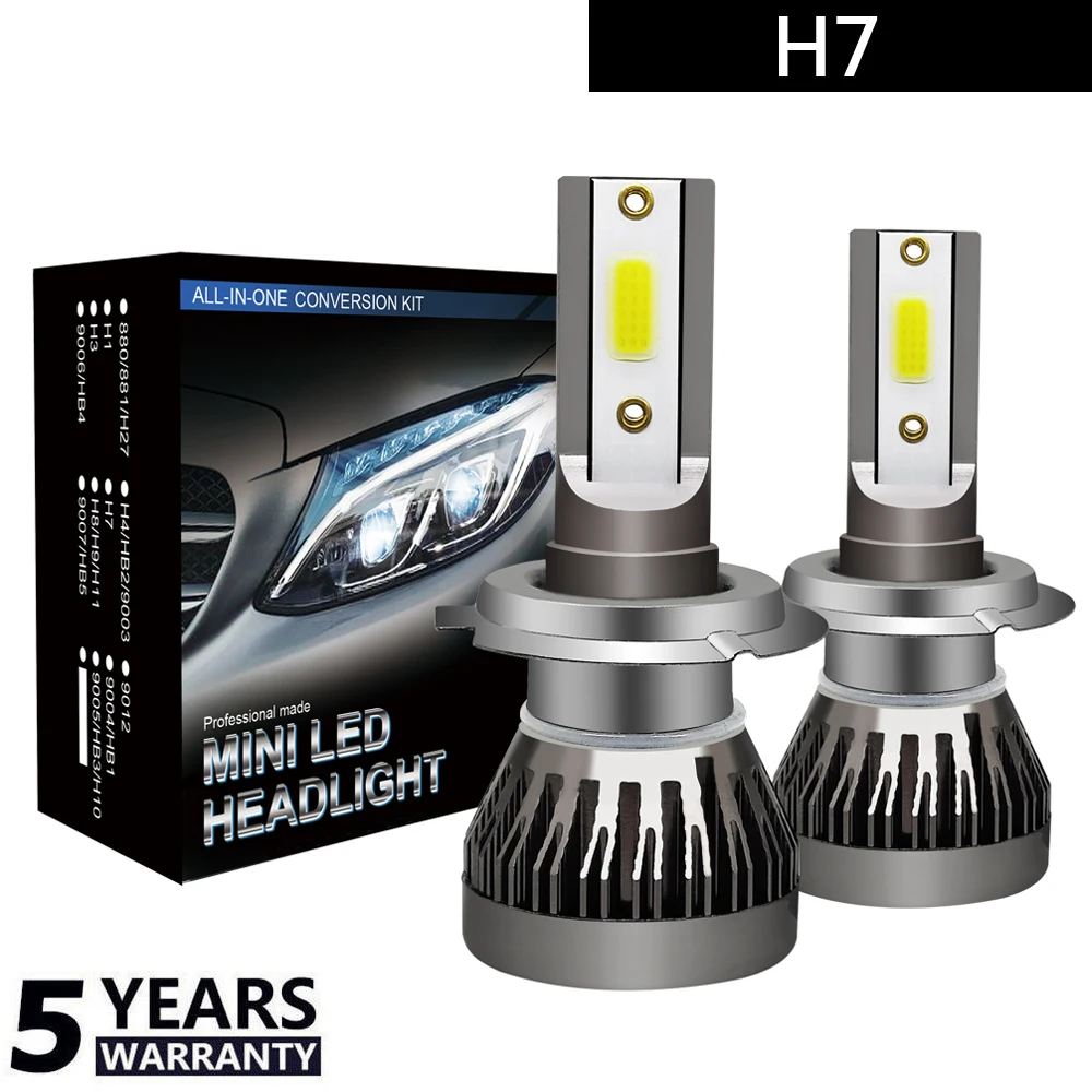 Areyourshop 2 шт. H7 MINI1 светодиодный фар 36W 8000LM COB лампы Kit Высокое/ближнего и дальнего света 6000K MINI1 светодиодный фар автомобиля с Запчасти