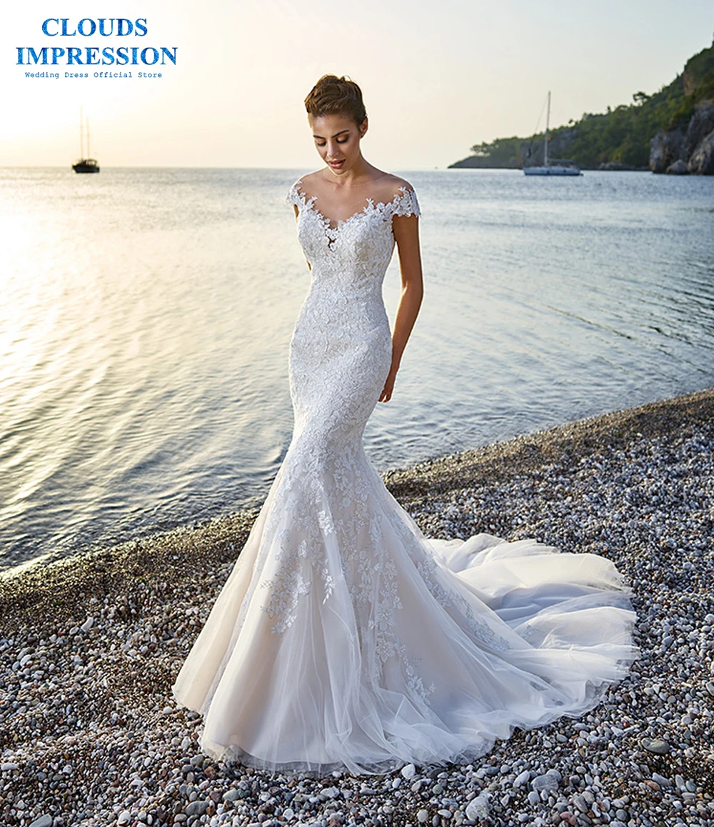 Кружевное Свадебное платье русалки свадебное с бусинами и пуговицами