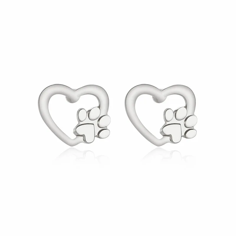 

Shellhard Fashion Women Cute Tiny Pet Dog Claw Cat Paw Print Love Heart Ear Stud Hollow / Stud Earrings Jewelry Gifts