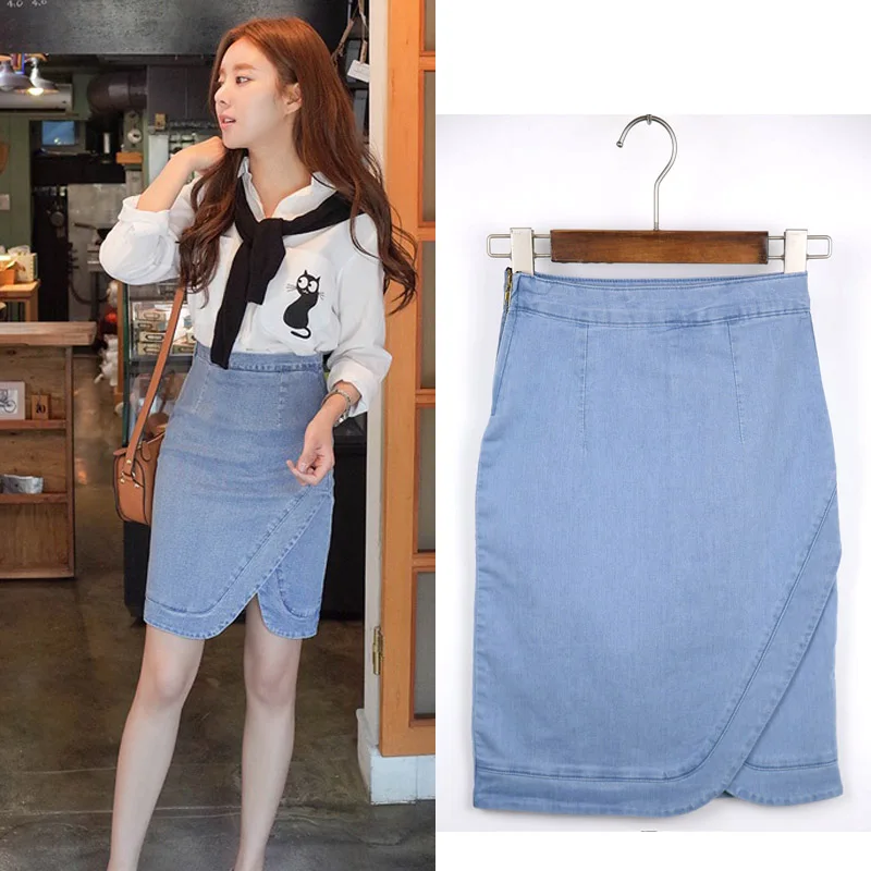 Новая женская облегающая юбка с высокой талией бедра джинсовая средней длины|denim