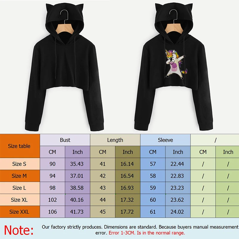 2021 Autumn Winter Hot Sale Cat Ears Hoodies For Women Crop Top Hoodie Sweatshirts Harajuku Sexy Kpop Pure Black Hooded Cropped