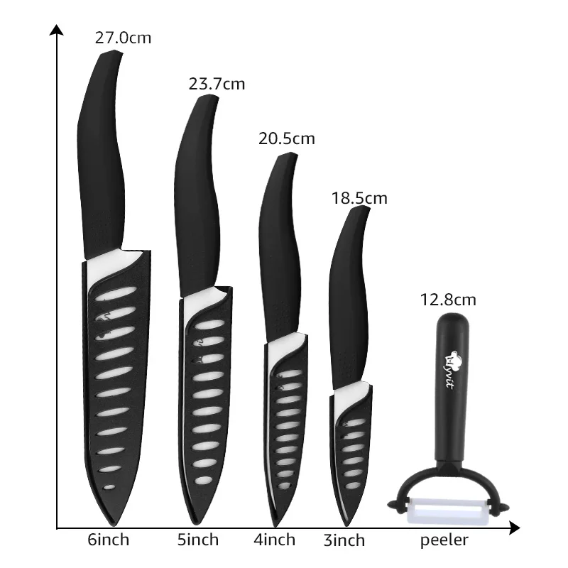 Набор кухонных ножей с подставкой (4 ножа)|kitchen knife|zirconia blackblack blade |