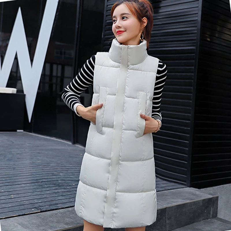 Женский зимний длинный хлопковый жилет 2018 женский тонкий жилет-парка без рукавов