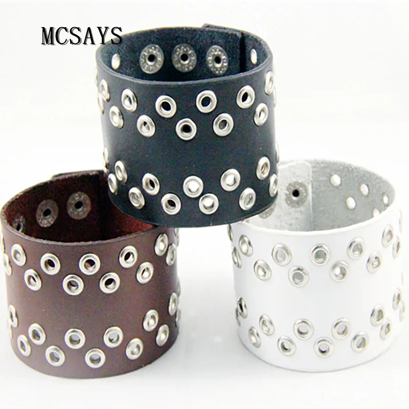 MCSAYS Rocker Punk Jewelry Shoelaces Hole Wide Leather Bracelet Simple-Design Gothic Bangle 80s Hipster Gifts Men's Fashion 4HD |