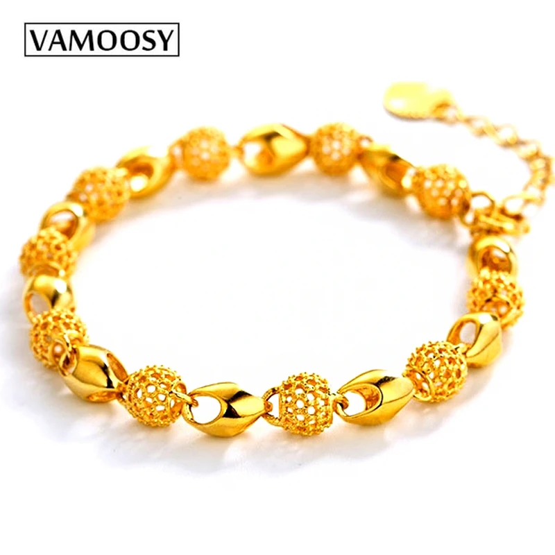 

VAMOOSY Luxury Shiny Beads Charm Bracelets & Bangles Gold Bracelets for Women 24K Gold Color Copper Jewelry Pulseira Feminina