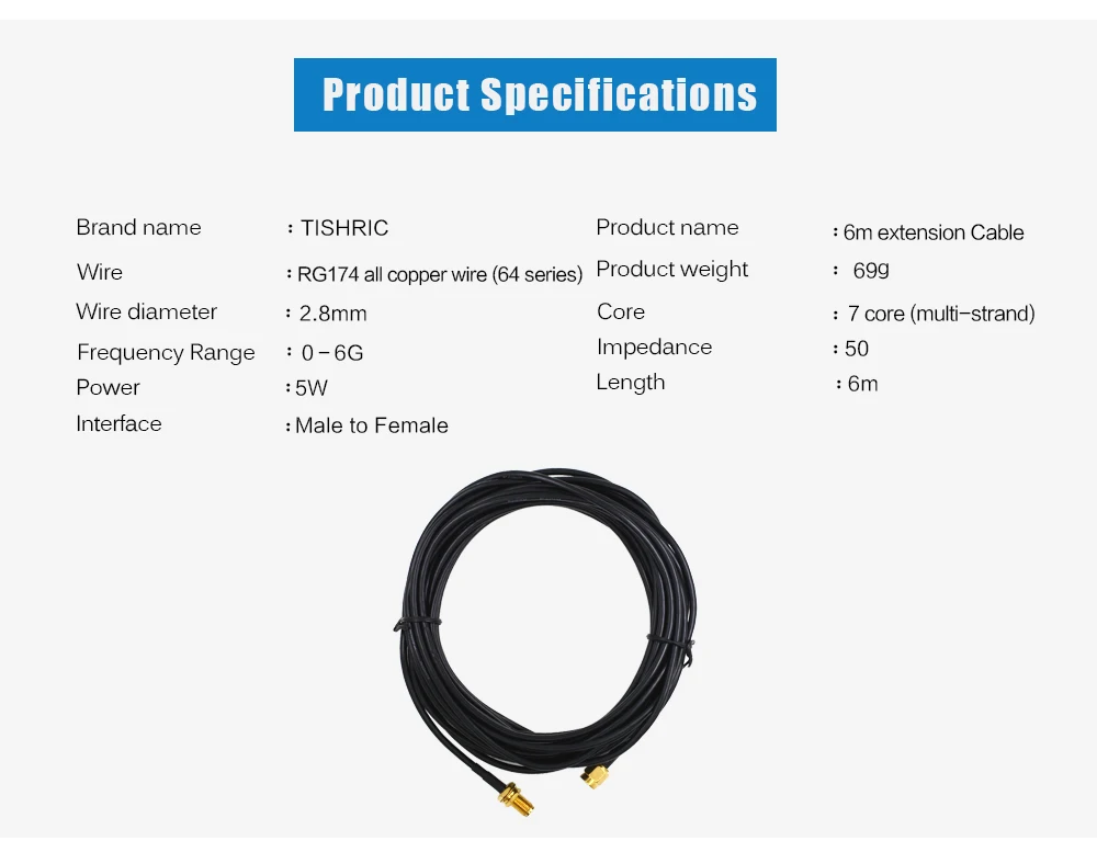 TISHRIC антенна Wi-Fi Удлинительный кабель 3 м/6 м/9 м 3g/4G Wi-Fi маршрутизатор WLAN Стандартный RP-SMA мужского и женского пола MF проволока с покрытием из золота