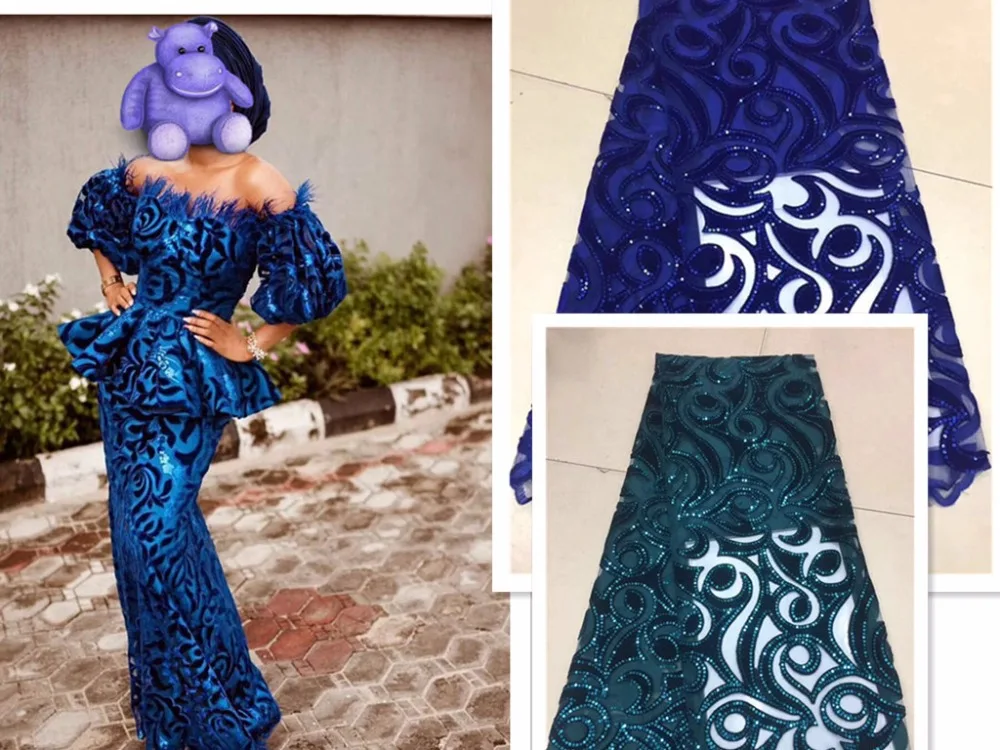 

Handcut French Velvet Lace Fabric 2019 Embroidered Nigerian French Tulle Mix Velvet Lace Fabric With sequins white, green purple