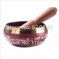 tibetan copper crafted gold gilt wonderful chakra singing bowl meditation red