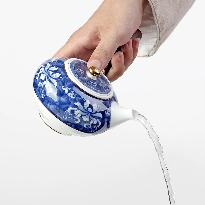 210 мл чайник в китайском стиле керамический синий и белый фарфор эбеновая ручка