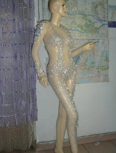 Сексуальный комбинезон одежда для сцены костюм со стеклянными кисточками цвет