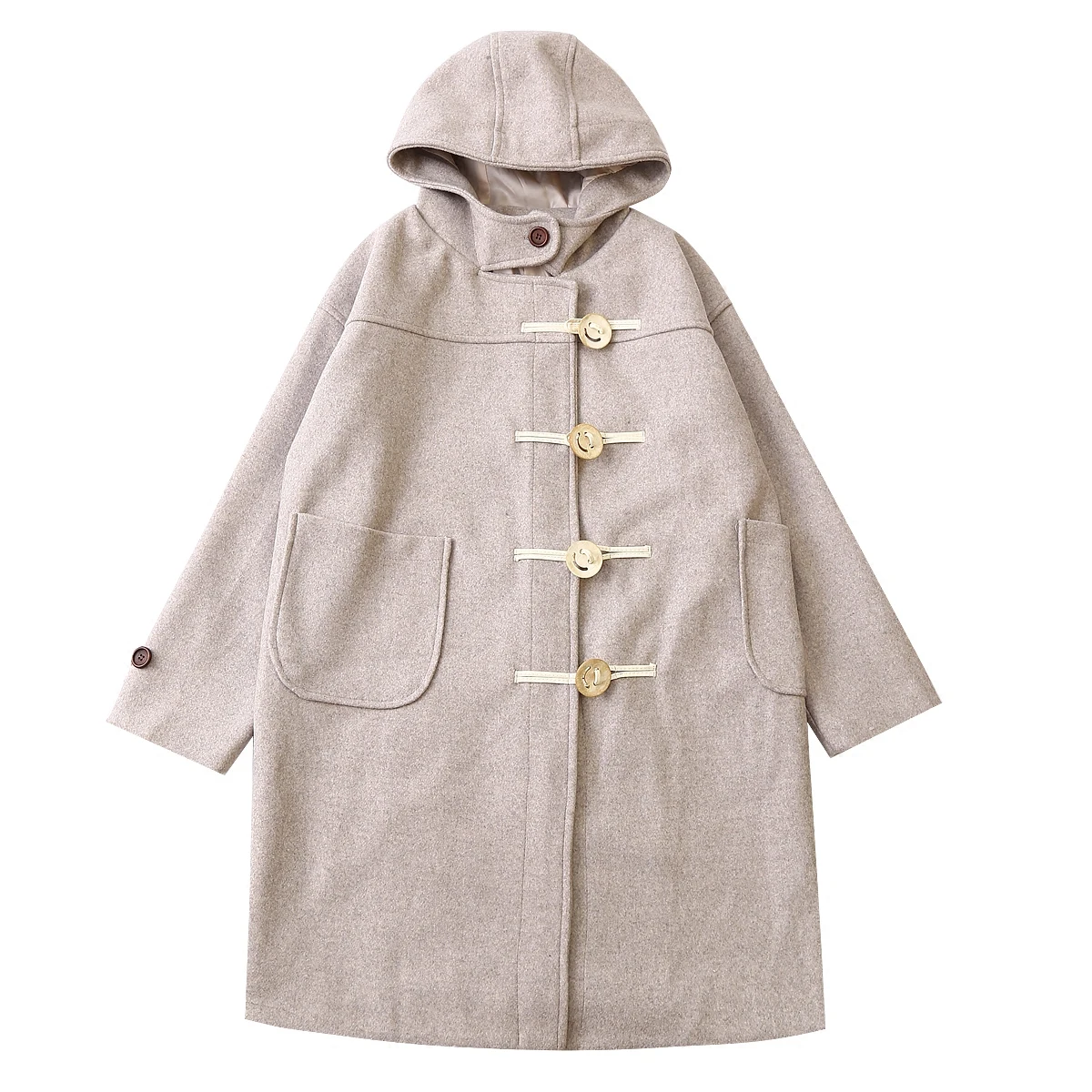 Женское повседневное шерстяное пальто длинное с капюшоном и пряжкой в стиле