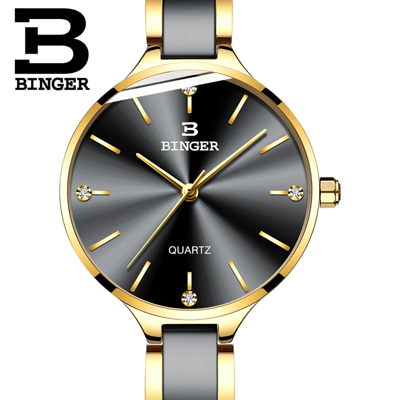 Genuine Switzerland BINGER Brand Women quartz watch steel slim strap with ceramic fashion casual waterproof female dress tables