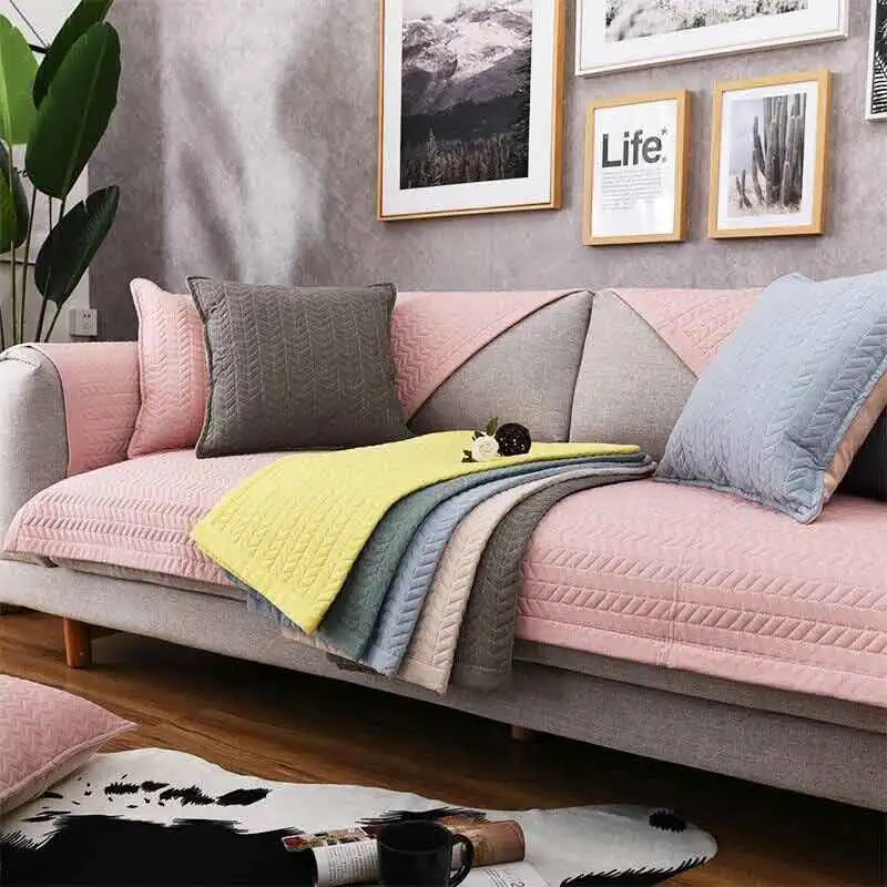 Pink 6 цветов, геометрический узор, хлопок, подушка для дивана, четыре сезона, полотенце для дивана, спинка, полотенце, чистый цвет, секционная наволочка для дивана, наволочки - Цвет: Pink