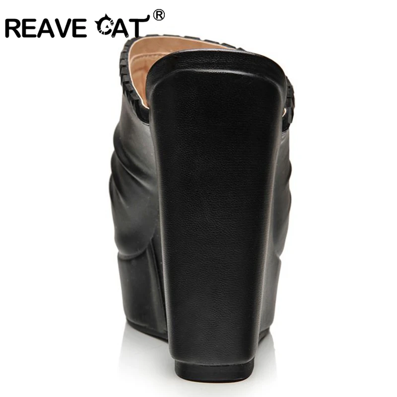 ?? 奪う猫ウェッジサンダルミュールスリッパプラットフォームハイヒール黒、白オレンジラインストーンプリーツ夏の女性 ZL022