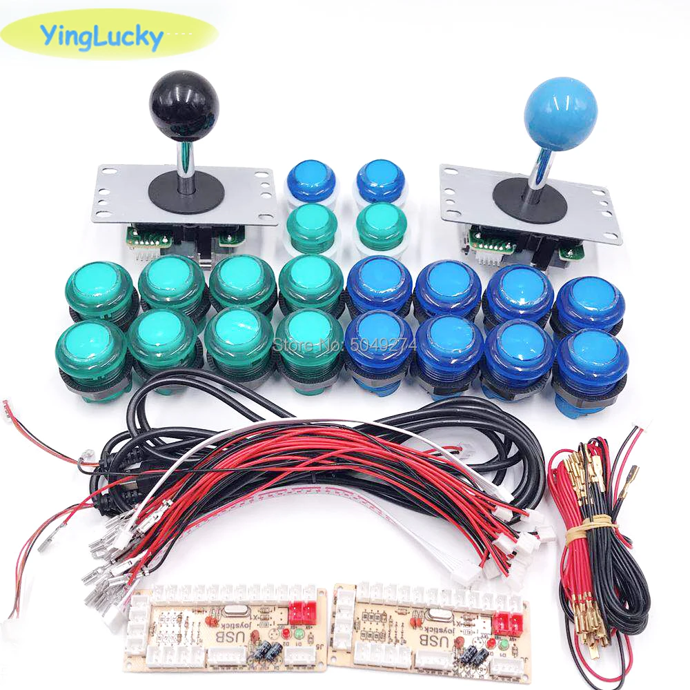2-Players DIY Аркада набор джойстика с 20 светодиодный аркадные кнопки+ 2 джойстика+ 2 USB набор энкодера+ кабели аркадные детали игры Набор