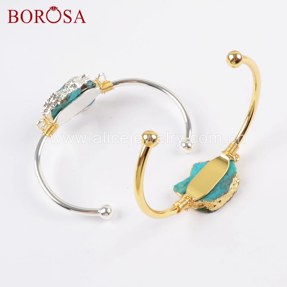 BOROSA 3 шт. Модный золотой цвет натуральная бирюза браслет с проволокой натуральный