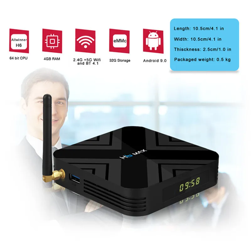 H6 MAX Smart tv Box Android 9,0 4 Гб ОЗУ 32 Гб ПЗУ Allwinner H6 медиаплеер 2,4G 5G Wifi Bluetooth 4,1 4K HD телеприставка vs H96