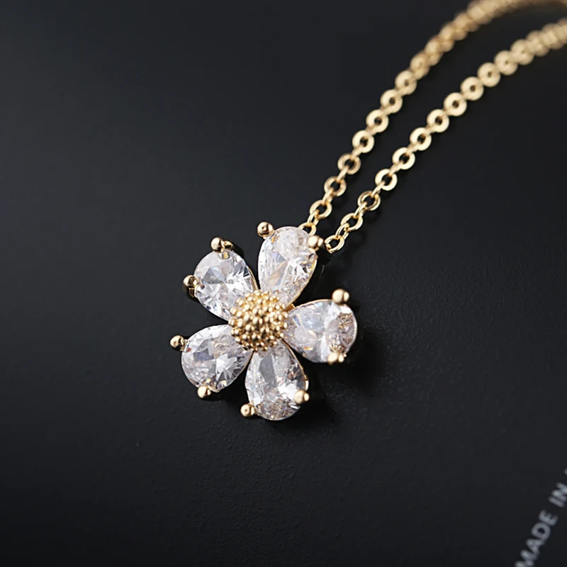 Довольно Блум цветок AAA CZ подвеска Цепочки и ожерелья Для женщин золото Цвет с
