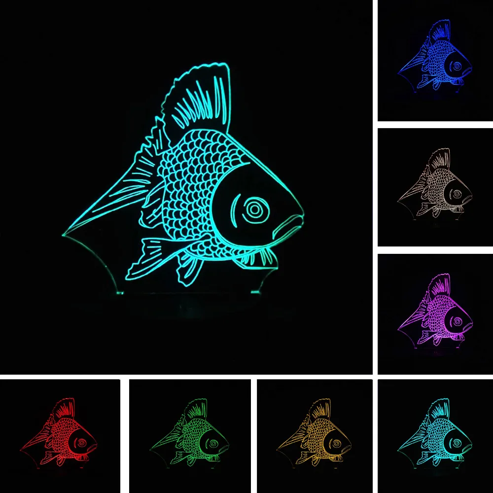 Новый мультфильм LED 3D золотая рыбка ночник 7 цветов Изменение Настольная лампа