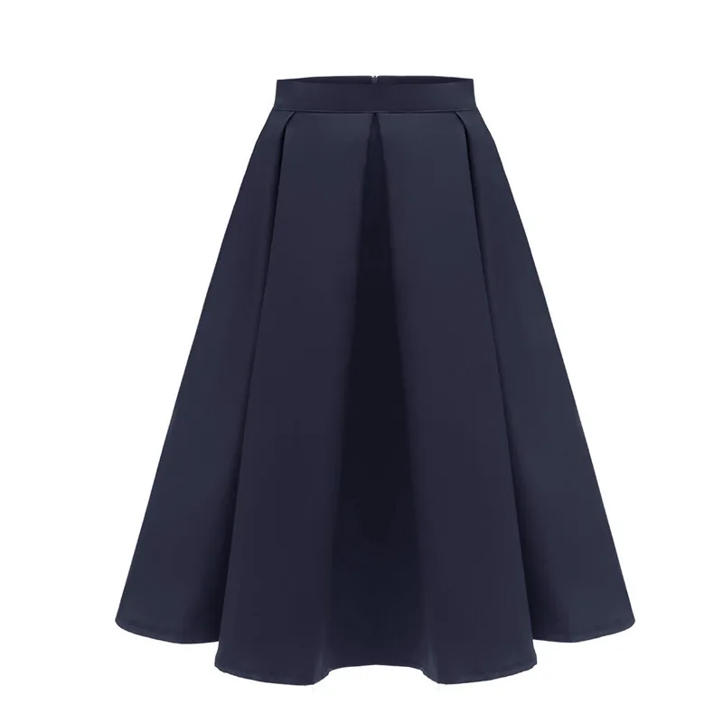 Navy Blue party dres Женская бордовая красная плиссированная длинная юбка хлопковая повседневная черная синяя юбка женская s элегантная Высокая талия Женская винтажная миди юбка - Цвет: Navy Blue party dres