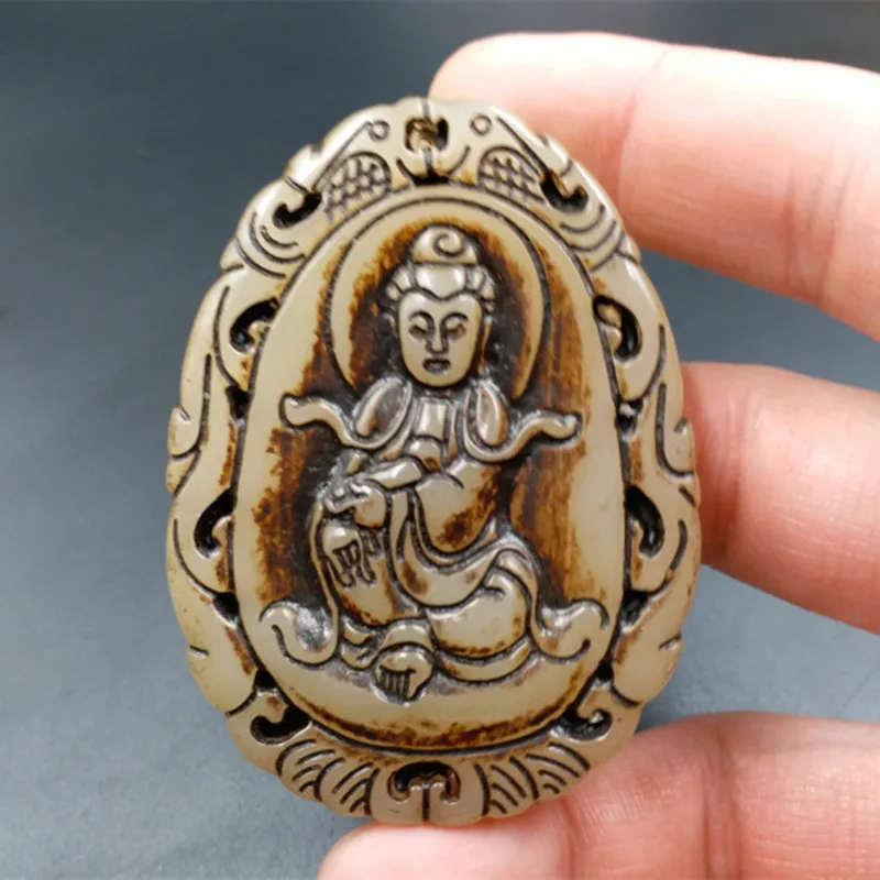 

Xinjiang jade white jade Guanyin Pendant