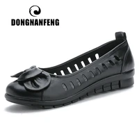 dongnanfeng women ladies female mother genuine leather shoes flats loafers hollow summer slip on bowknot size 35 41 mld 1266