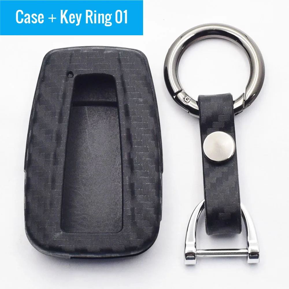 Case and Key Ring 01 Карбоновый силиконовый чехол для ключей от машины для Toyota CHR C-HR Camry RAV4 Smart Keyless чехол дистанционного брелока брелок Защитная сумка для ключей - Название цвета: Case and Key Ring 01