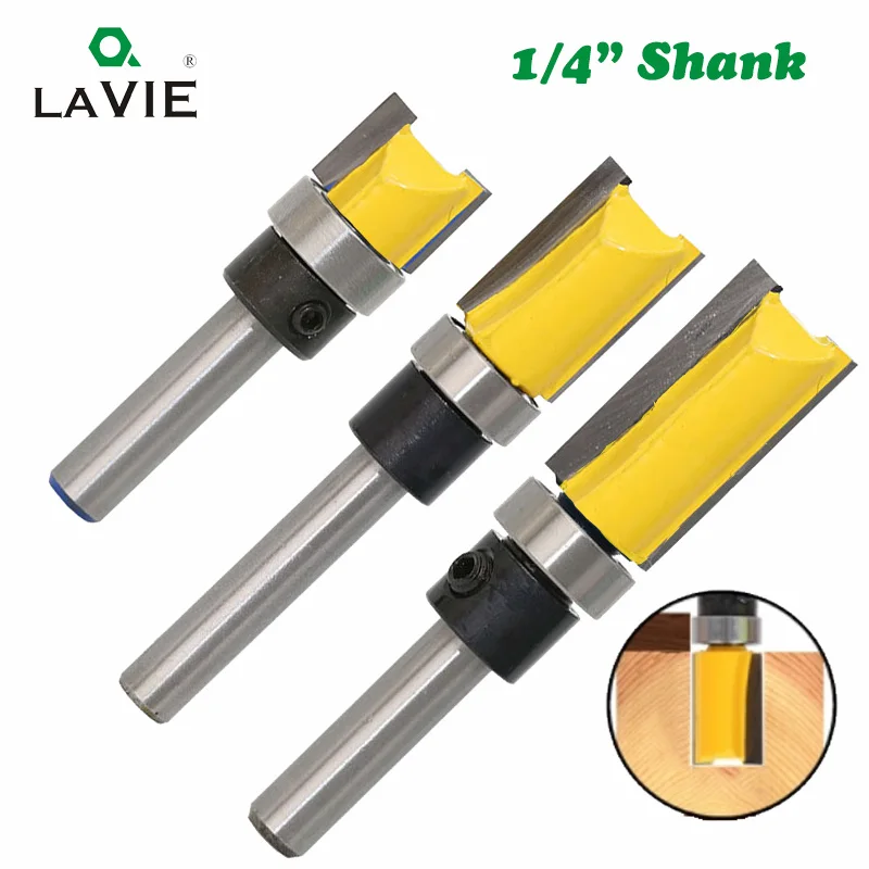 

3pcs 1/4'' Flush Trim Router Bit Pattern Bit Top & Bottom Bearing 1/2" Blade Template Edge Wood Trimmer Cutter Carpenter