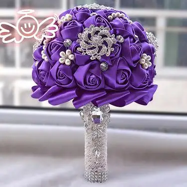 Хрустальная брошь с букетом Свадебный de mariage свадебные букеты жемчужные цветы Buque de noiva искусственный букет для невесты - Цвет: purple