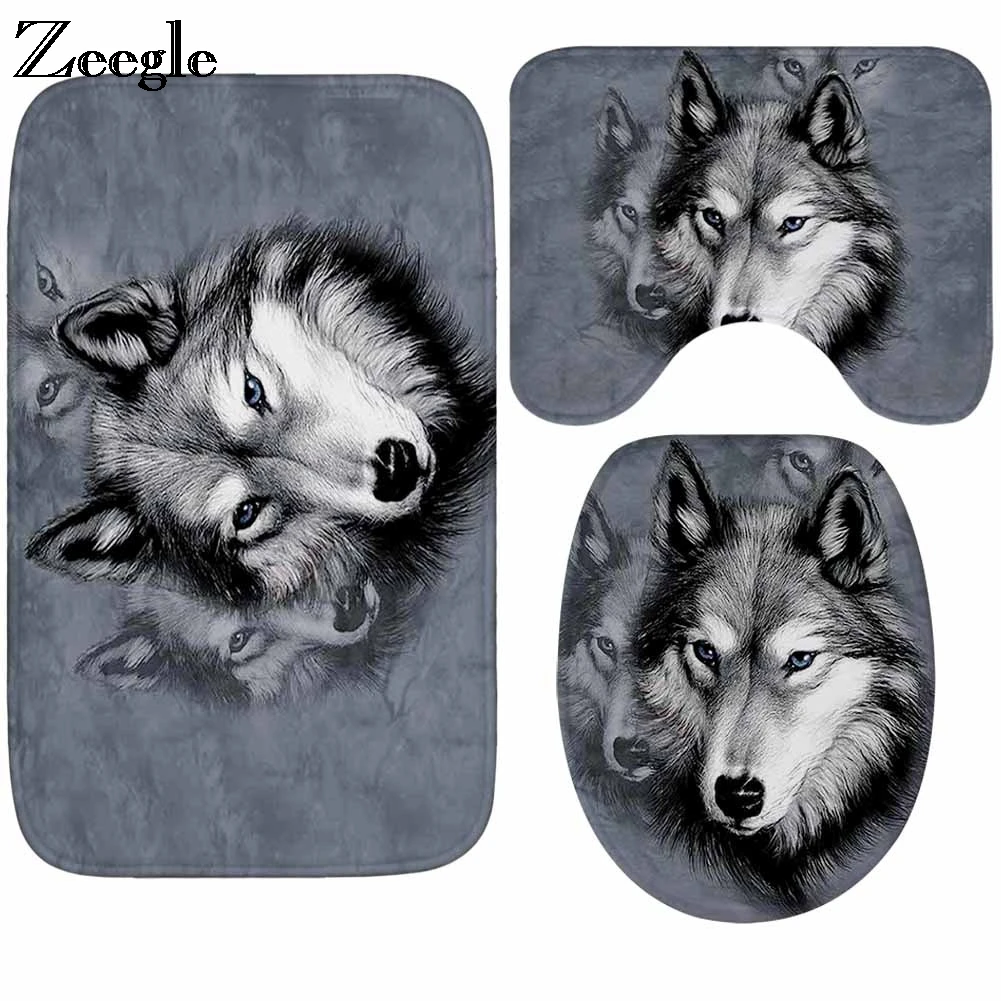 Коврик для ванной Zeegle Wolf с принтом нескользящий коврик туалета мягкий напольный