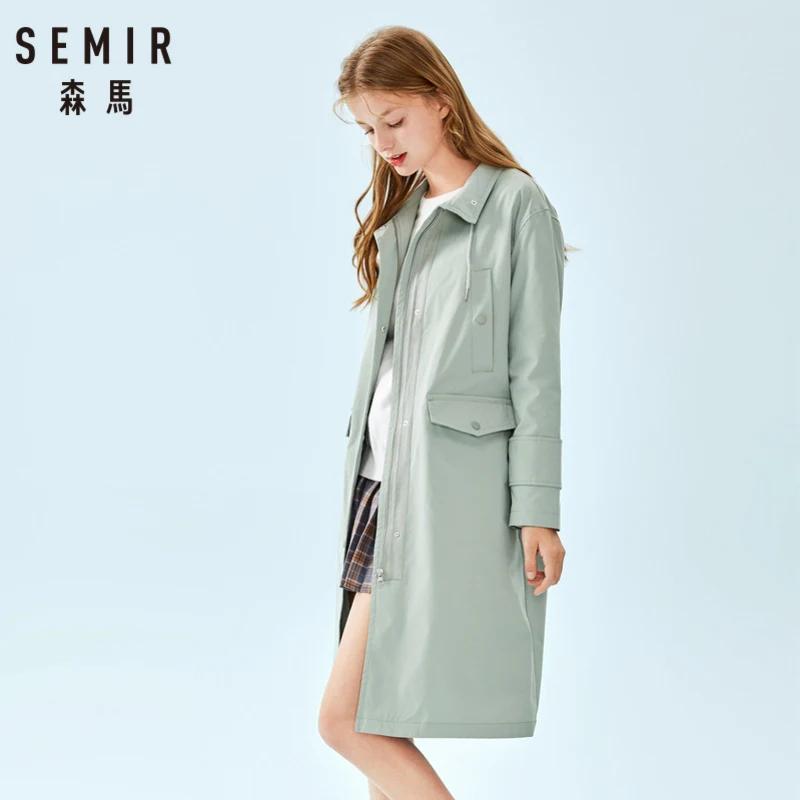 SEMIR, Женская длинная куртка с кулиской,, стоячий воротник, Женский Длинный плащ с карманом, для весны и осени