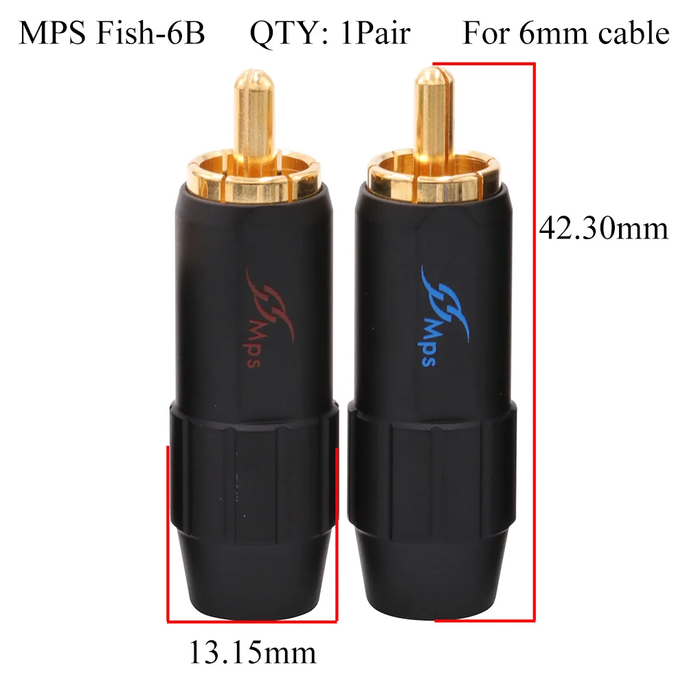 MPS Fish 6B-1Pair MPS штекер RCA Phono разъем Jack 4 мм 6 мм 8 мм 10 мм кабель для Hifi аудио AMP CD DIY Покрытие золотом и Родием Латунь - Цвет: MPS Fish 6B-1Pair