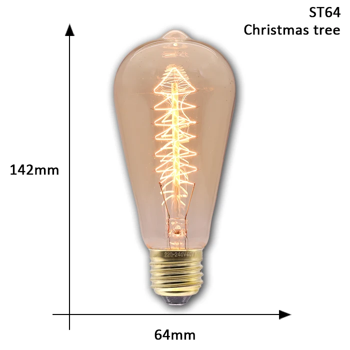 ST64 Christmas Tree Эдисон лампы E27 220 В 40 Вт ST64 T45 A19 G80 G95 ампулы Винтаж лампа Эдисона лампа накаливания светильник лампа подвесной светильник в стиле ретро для домашнего декора - Цвет: ST64 Christmas Tree