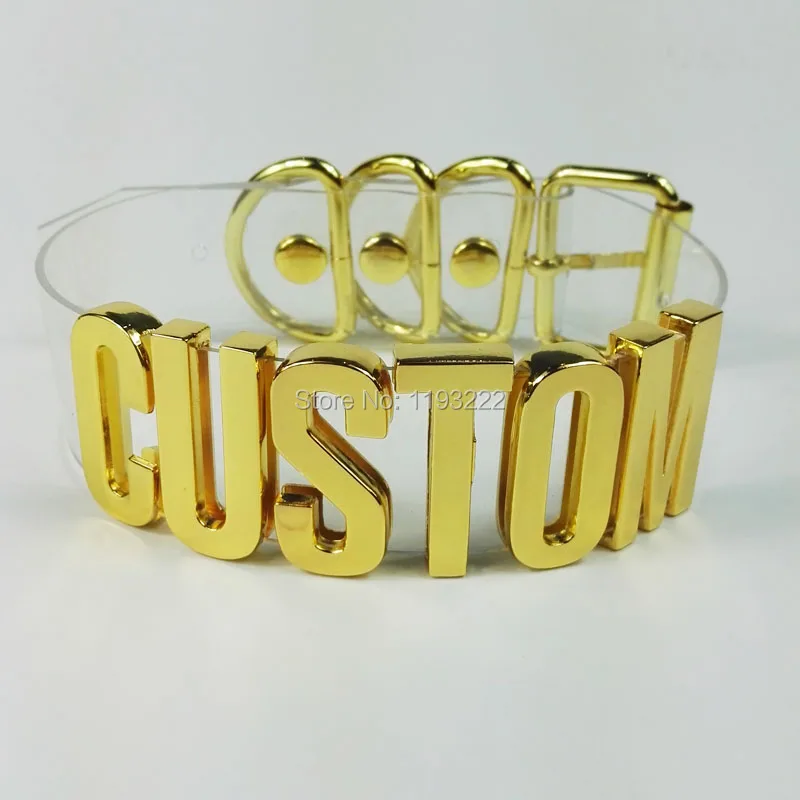 Ошейник для косплея ручной работы из чистого ПВХ золотистый чокер с надписью и