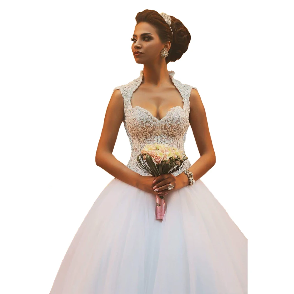 Elegant White Ivory Wedding Dresses Ball Gowns Sleeveless Appliques Beaded Princess Bridal Vestidos Floor Length | Свадьбы и
