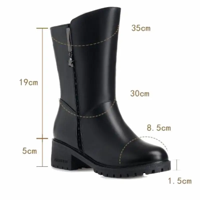 

GKTINOO Women Winter Shoes Women Genuine Leather Women Shoes Warm Natural Wool Snow Boots Platform High Quality Mid Calf Boots