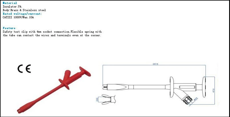 Испытательный зажим безопасности с разъемом 4 мм гибкое пружинное отверстие |