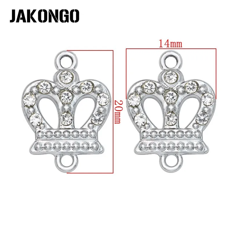 JAKONGO Silver Plated Crystal Crown Charm Connector for Jewelry Making Bracelet Accessories Findings Handmade DIY 20x14mm | Украшения и