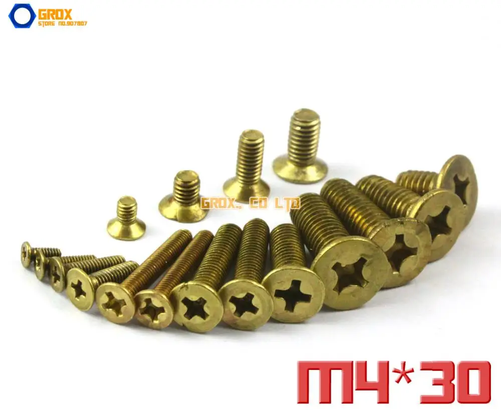 50 штук M4 x 30 мм латунь Phillips потайная головка винт машины | Обустройство дома