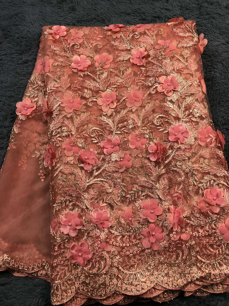 Нигерии кружевной ткани 2018 высокое качество кружева розовый 3d цветок