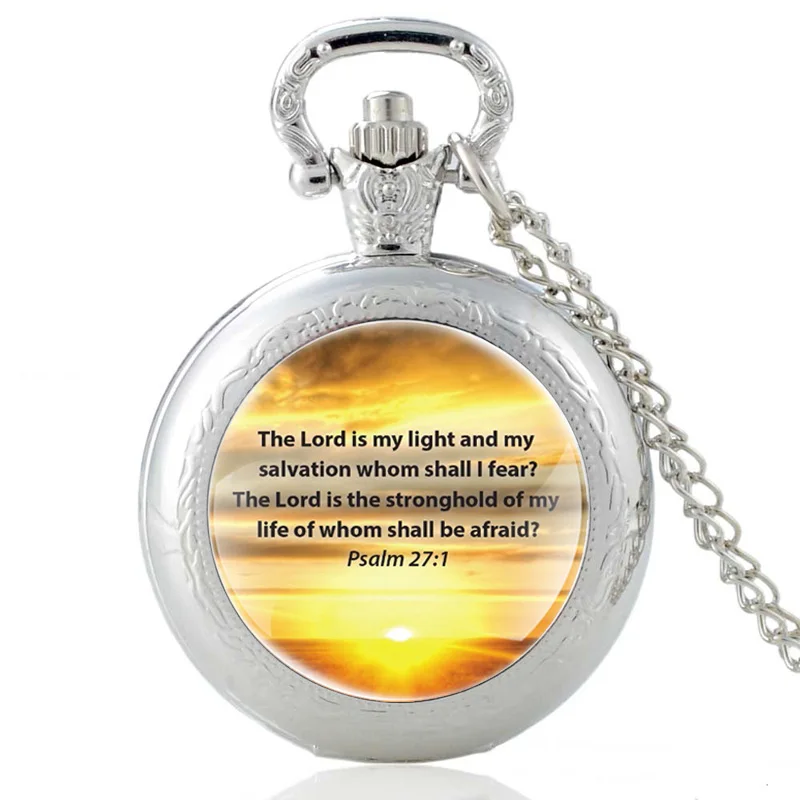 Винтажные бронзовые The Lord Is My Light Bible стихи кварцевые карманные часы винтажные мужские часы с necklace ем