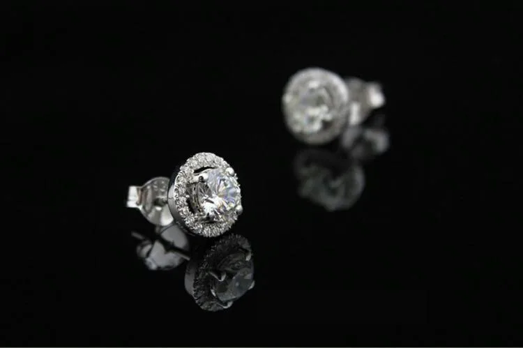 0.5CT/шт Mirco проложили отличные LC алмазные серьги гвоздики для женщин ювелирные изделия из стерлингового серебра 18 К покрытие из белого золота