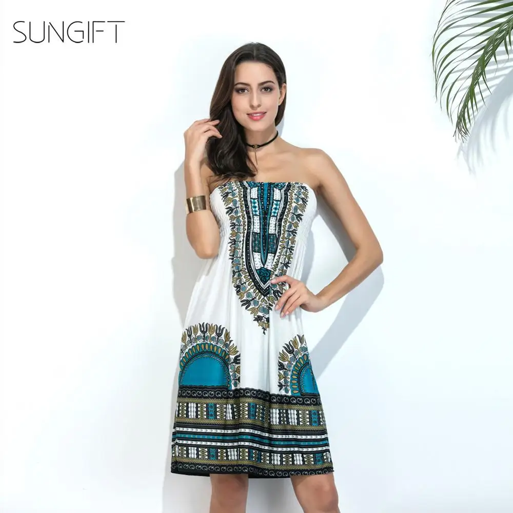 SUNGIFT платье в африканском стиле для женщин мини с принтом плиссированная Талия